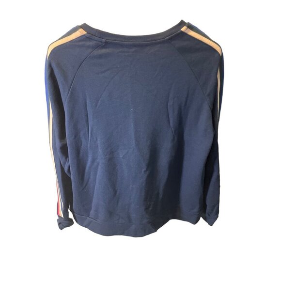 Time and Tru NWT Navy Blue Crew Neck Pullover Sz M Track Stripes Top - Picture 2 of 8